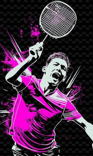 PSD gracz w badmintona chwytający rakietę z połową powietrza lunge pose wi ilustracja flat 2d sport backgroundt