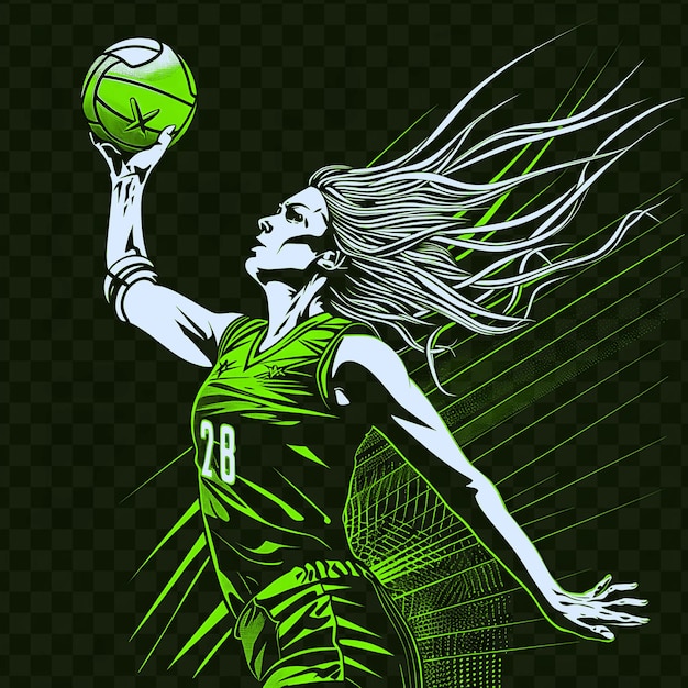 Gracz W Netball Strzelający Do Piłki Z Kontrolowaną Pozycją Z Koszulką Deter T-shirt Tattoo Ink Outline Cnc Design