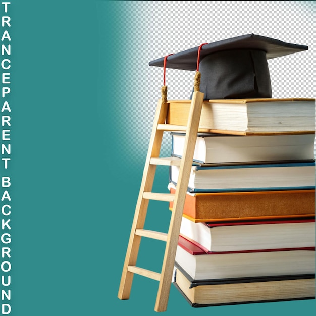 PSD grad hat with diploma and books isolated on transparent background