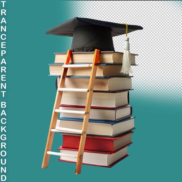 PSD grad hat with diploma and books isolated on transparent background