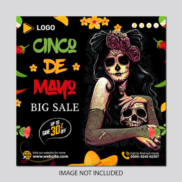 Gradient 5 de mayo vertical social media banner post design template