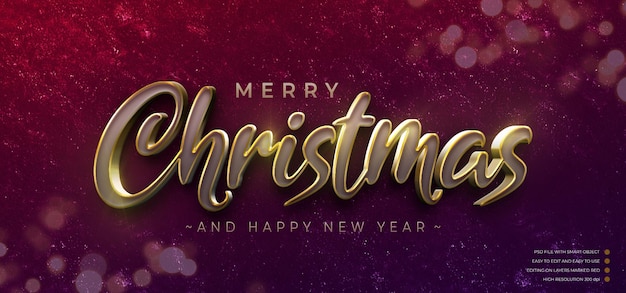 Gradient background with editable text merry christmas and happy new year 3d style