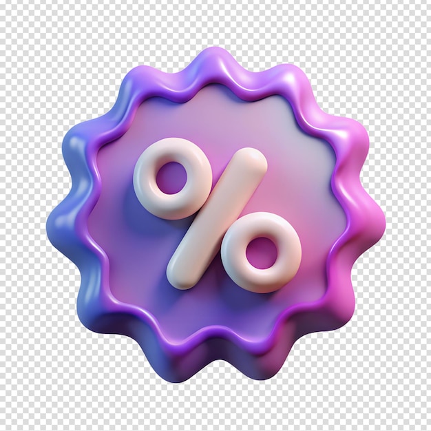 gradient badge with percentage symbolizing discount 3d icon isolated