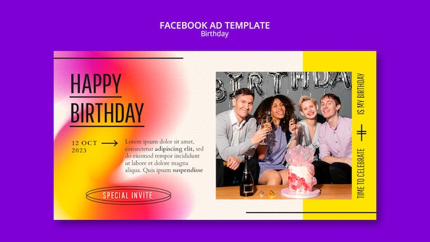 PSD modello facebook per la celebrazione del compleanno sfumato