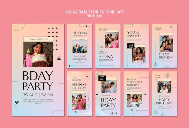 PSD storie di instagram per la celebrazione del compleanno sfumato