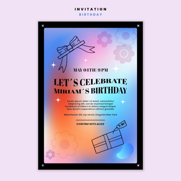 PSD gradient birthday celebration invitation template