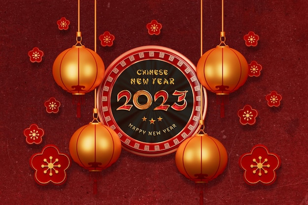 Gradiente capodanno cinese 2023 banner design con decorazione di lanterne