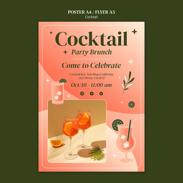 PSD gradient cocktail bar poster template