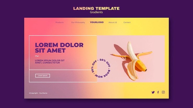PSD gradient design landing page template