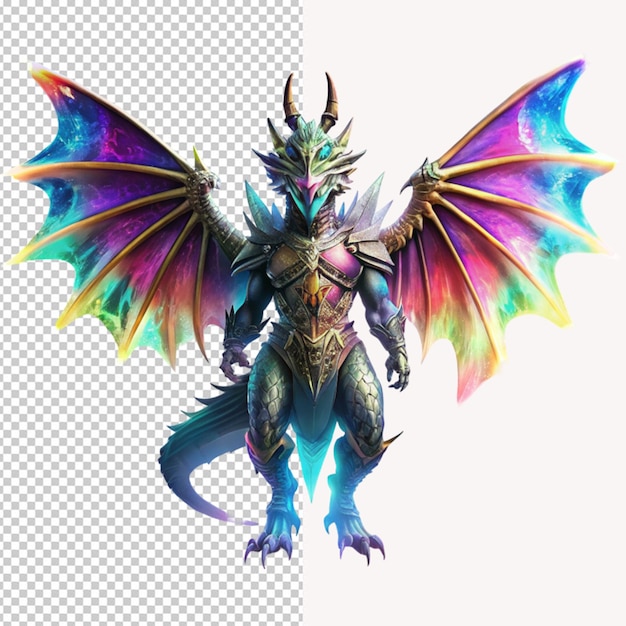 PSD gradient dragon flying on transparent background