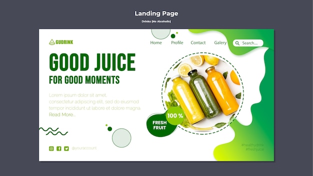 PSD gradient drink landing page template design