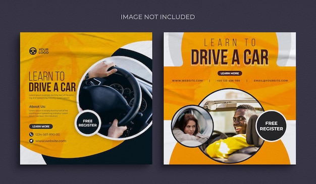 PSD gradient driving school social media cover template