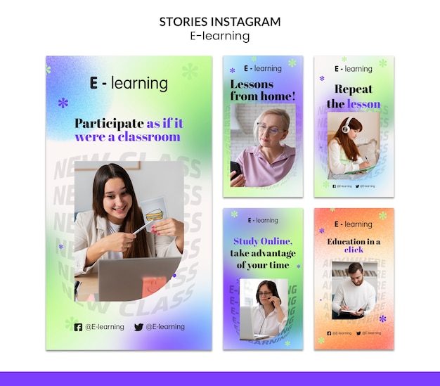 PSD storie di instagram di e-learning sfumate