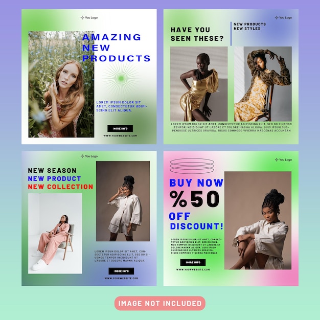 Gradient fashion instagram post set premium psd