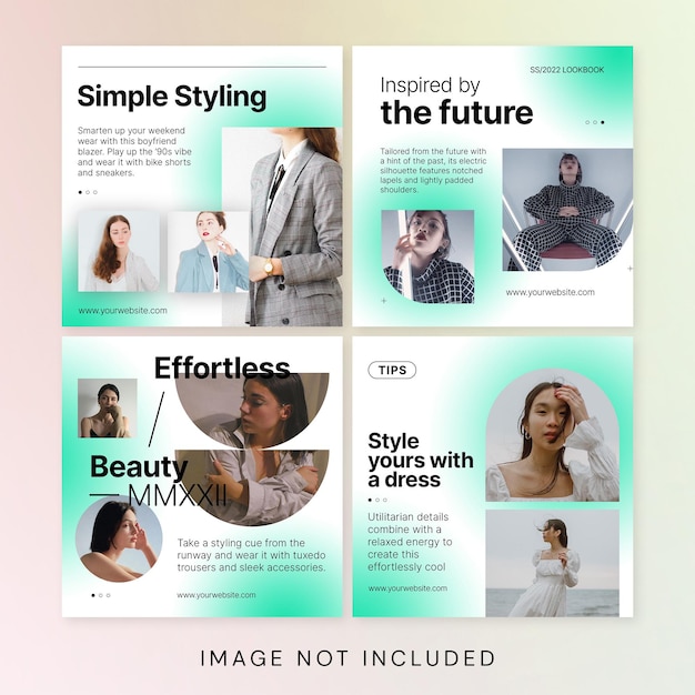 gradient fashion social media with teal green background