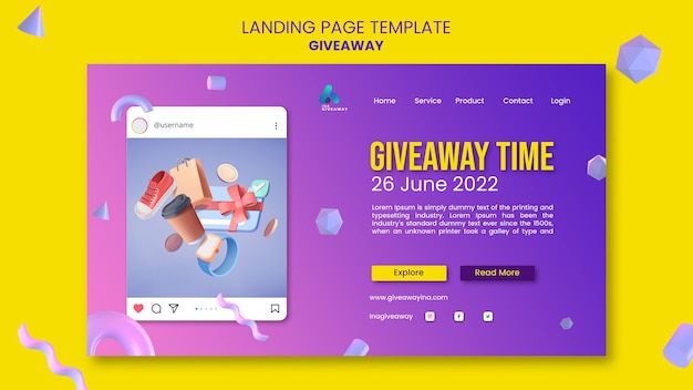 PSD gradient giveaway landing page template