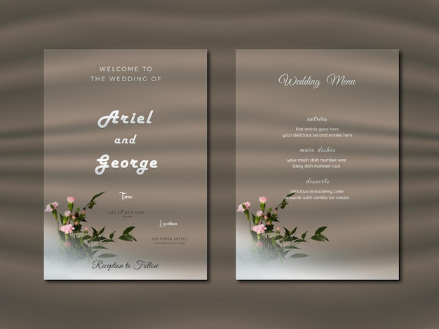 PSD gradient golden floral wedding invitation