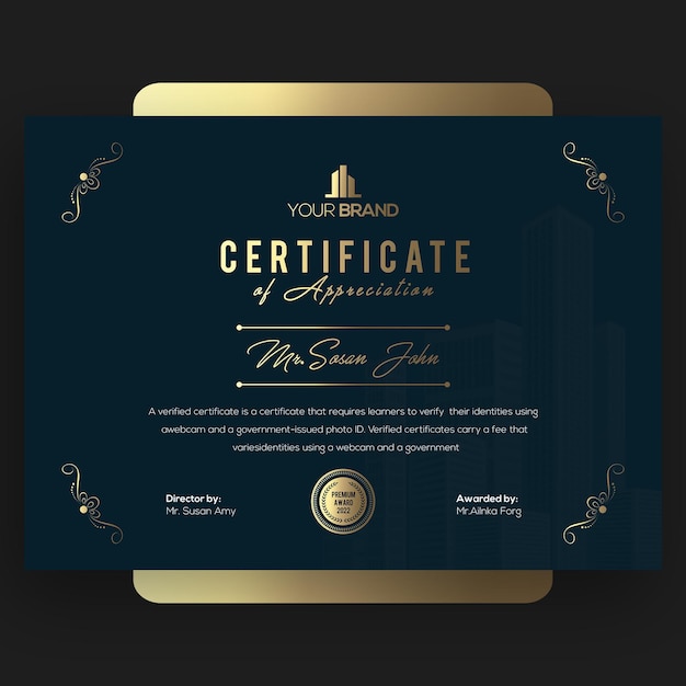 PSD gradient golden luxury certificate template