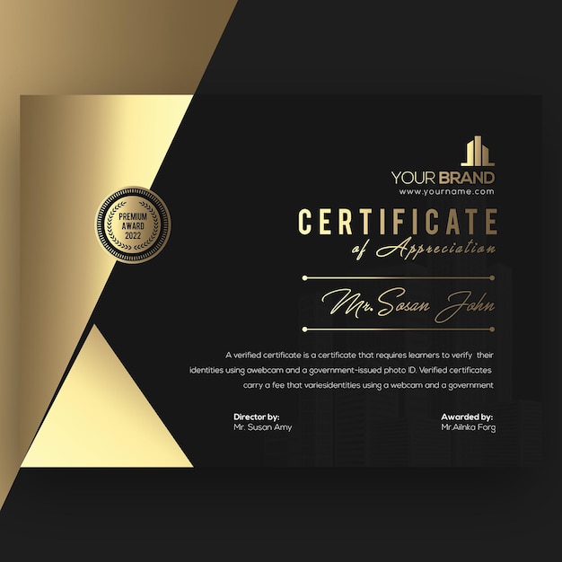 Gradient golden luxury certificate template