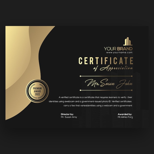 PSD gradient golden luxury certificate template