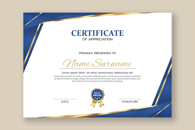 PSD gradient golden luxury certificate template