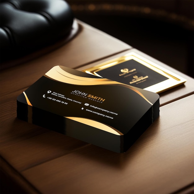 Gradient Golden Luxury Horizontal Business Card Mockup Template