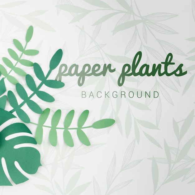 PSD gradient green tones paper plants background with shadows