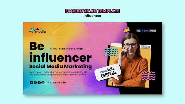 PSD modello facebook di lavoro di influencer gradiente