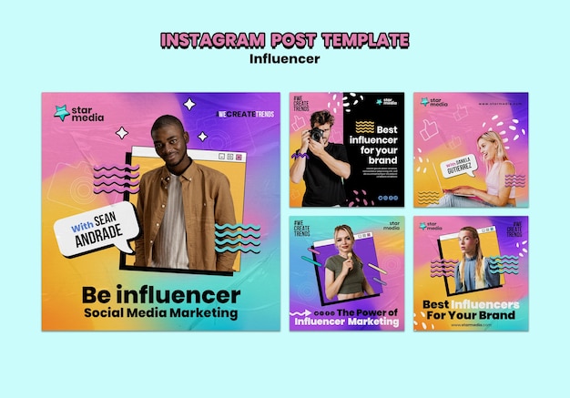 PSD post di instagram di lavoro di influencer gradiente