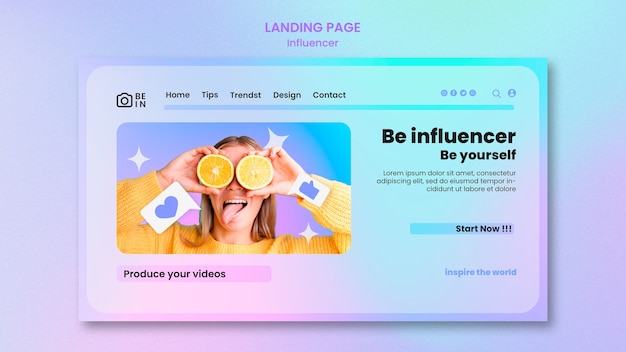 PSD gradient influencer landing page template