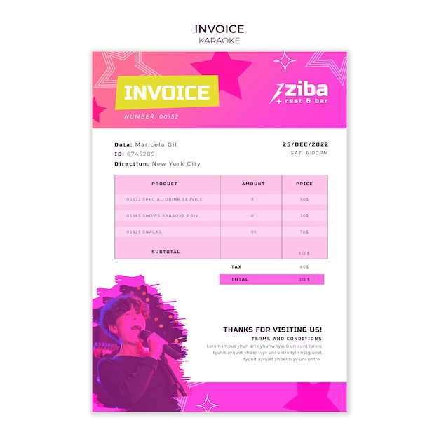 PSD gradient karaoke fun invoice template