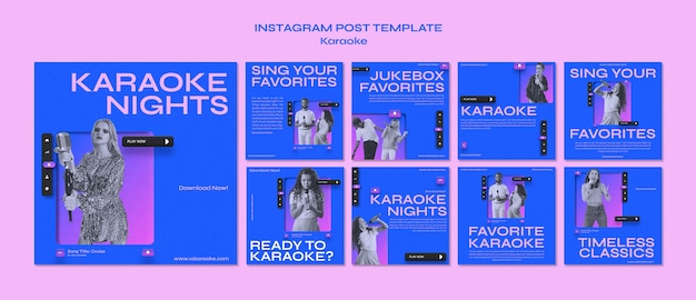 PSD post di instagram per feste di karaoke sfumati