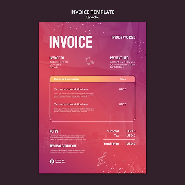 Gradient karaoke party invoice template