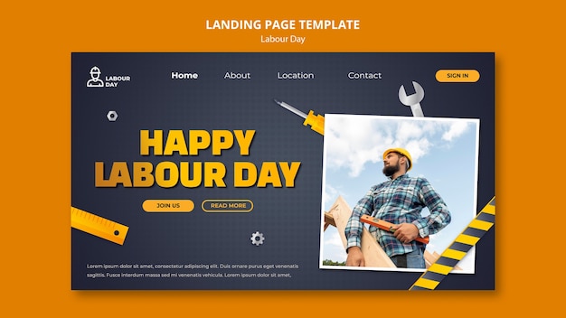 PSD gradient labor day landing page template design