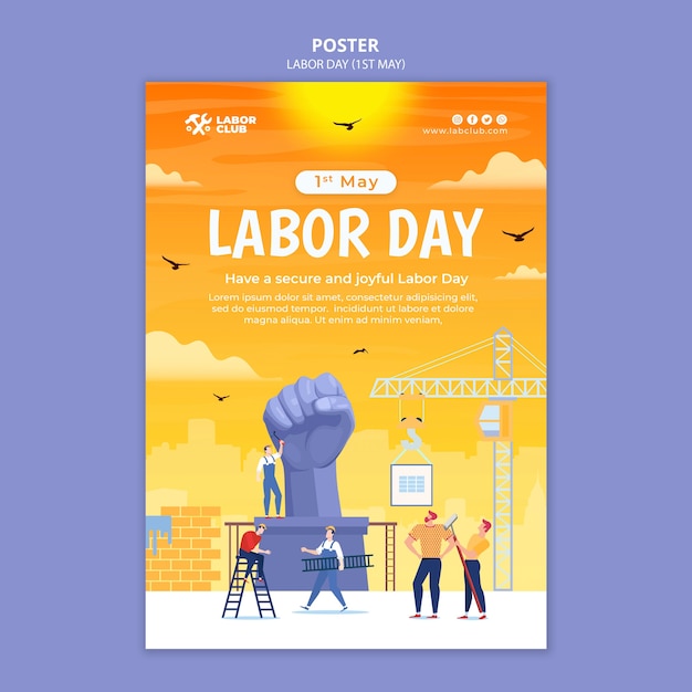 PSD design del modello di poster per la festa del lavoro a gradiente