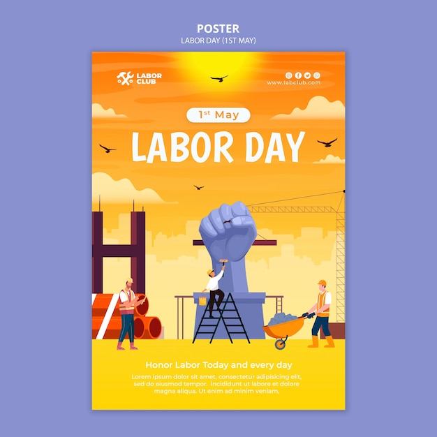 Design del modello di poster per la festa del lavoro a gradiente