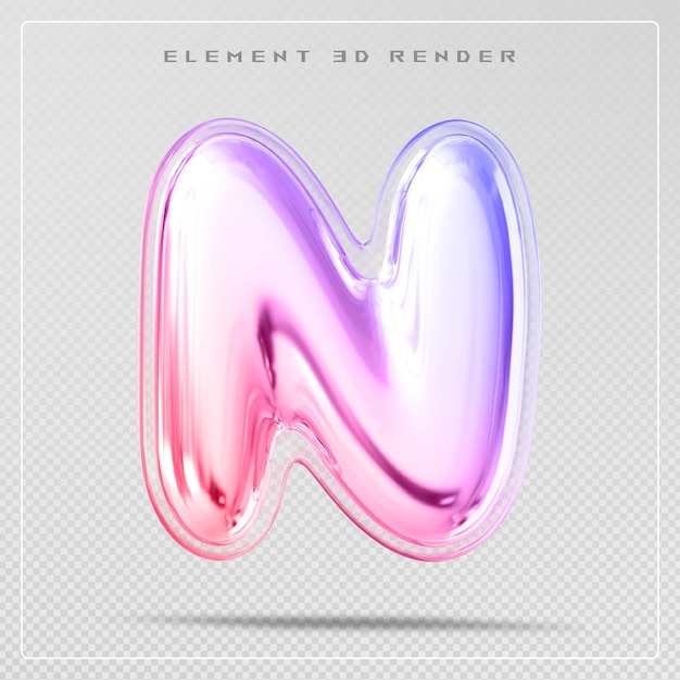 Gradient letter N font bubble 3d render
