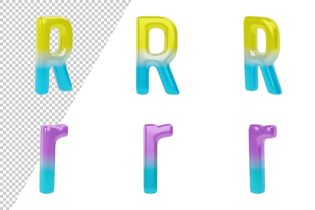 Gradient letter r on white background. uppercase and lowercase. 3d render illustration