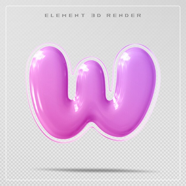 Gradient letter w font bubble 3d render