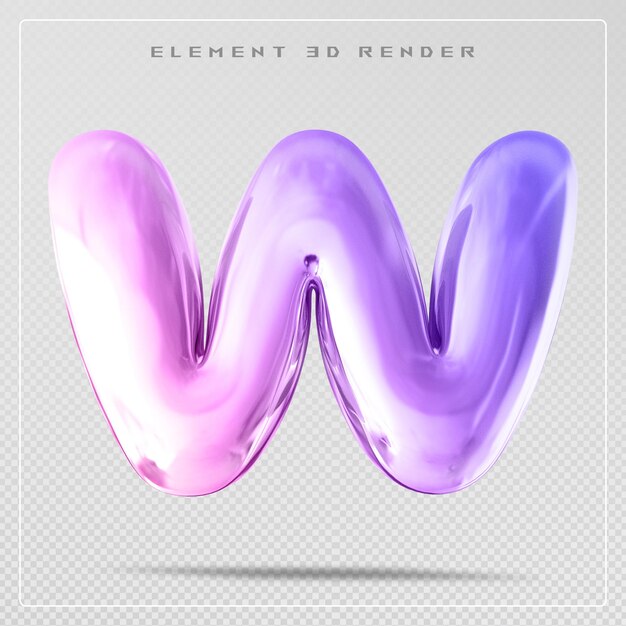 Gradient letter w font bubble 3d render