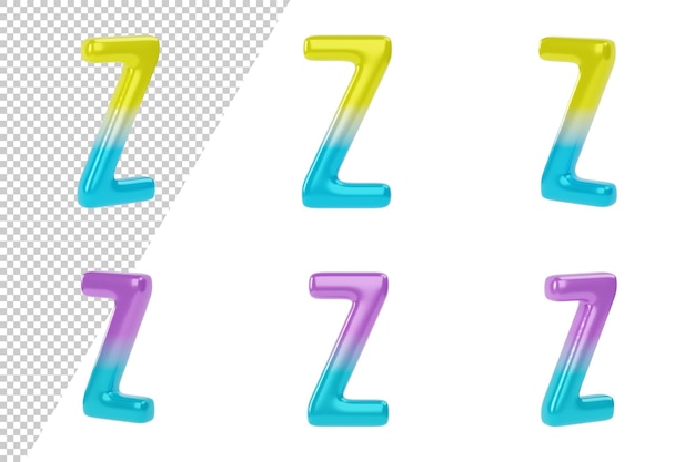 PSD gradient letter z on white background. uppercase and lowercase. 3d render illustration