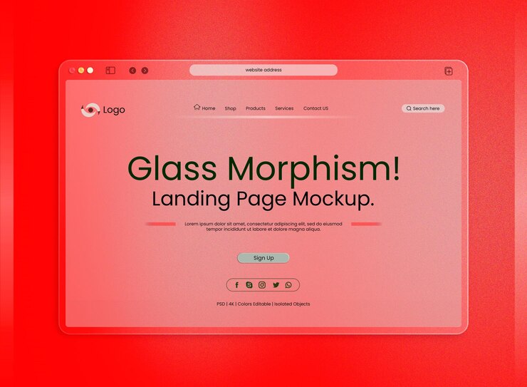 PSD gradient liquid landing page concept background color changeable with glass morphism template