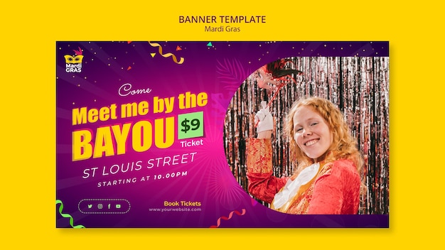 Gradient mardi gras banner design template