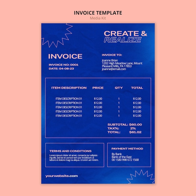 PSD グラディエント・メディア・キットの請求書のテンプレート