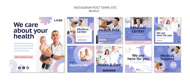 PSD gradient medical care instagram posts