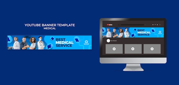 PSD gradient medical youtube channel art design template