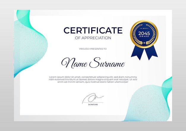 PSD gradient modern certificate template luxury golden badge certificate of achievement template