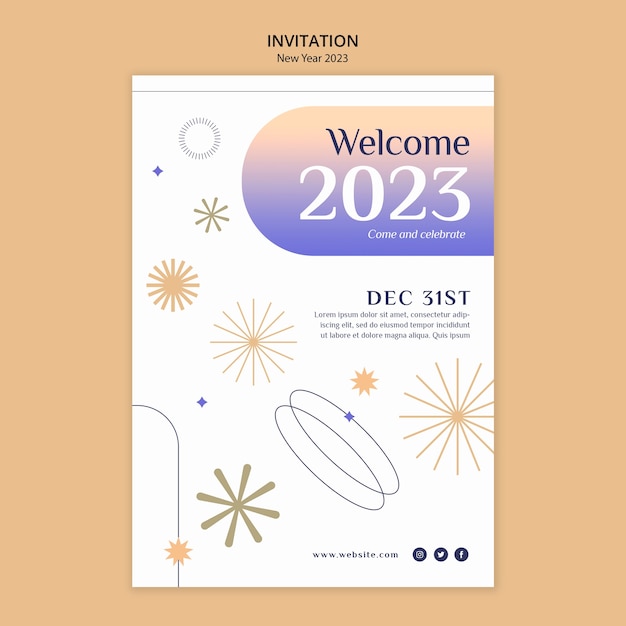 PSD modello di invito per il nuovo anno 2023 sfumato