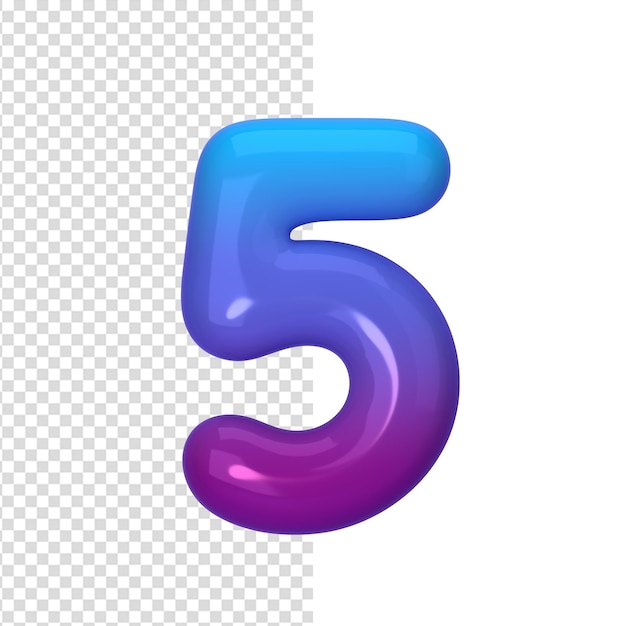 Gradient numer 5 od niebieskiego do fioletowego Liczba w postaci balonów 3d