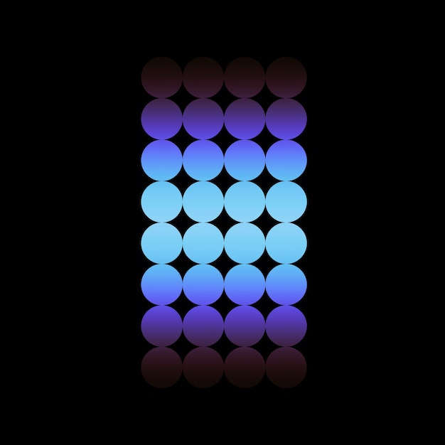 Gradient of blue and purple circles in a geometric design on a black background